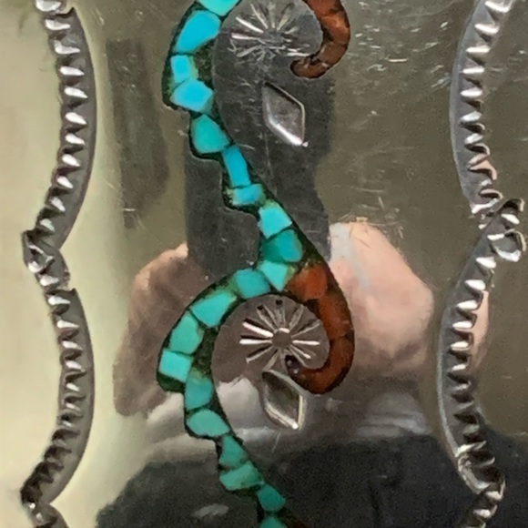 VINTAGE NAVAJO STERLING S CORAL TURQUOISE CUFF BRACELET - Picture 9 of 13